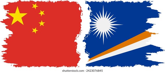 Marshall Islands and China grunge flags connection, vector