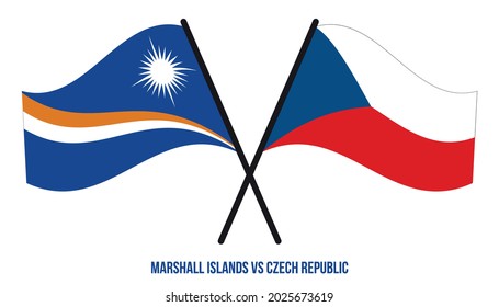 Marshall Islands and Czech Republic Flags Crossed  Waving Flat Style. Official Proportion. Correct Colors.