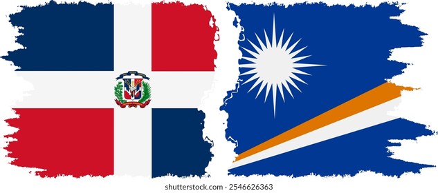 Marshall Islands and Dominican Republic grunge flags connection, vector