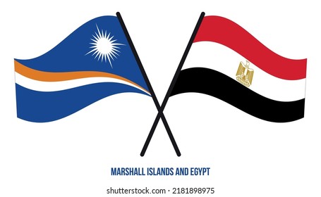 Marshall Islands and Egypt Flags Crossed  Waving Flat Style. Official Proportion. Correct Colors.