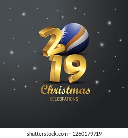 Marshall Islands Flag 2019 Merry Christmas Typography. New Year Abstract Celebration background Marshall Islands Flag 2019 Merry Christmas Typography. New Year Abstract Celebration background