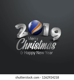 Marshall Islands Flag 2019 Merry Christmas Typography. New Year Abstract Celebration background