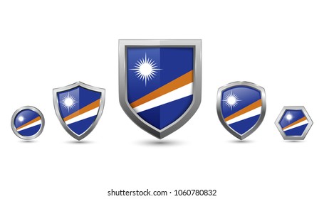 Marshall islands flag badges - silver shape shield circle hexagon - vector illustration