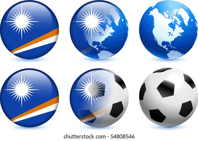Botão da bandeira das Ilhas Marshall com ilustração original do evento global de futebol