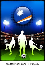 Marshall Islands Flag Button with Soccer Match in Stadium Original Illustration