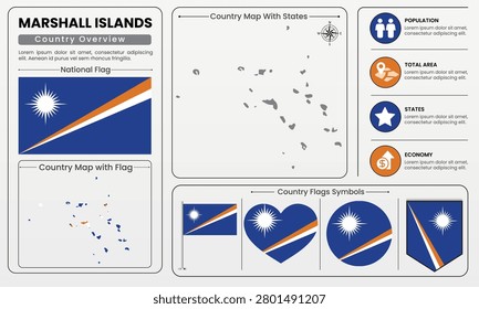 Marshall Islands Flag and Country Map Infographic Vector Template with Country Information.
