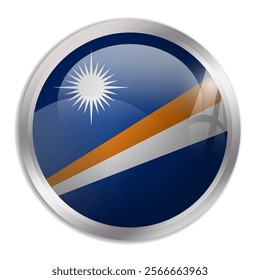 Marshall Islands flag - glossy circle button displays a colorful flag representing a country cultural identity and heritage. The essence of national pride and unity.