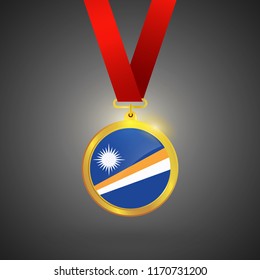 Marshall Islands Flag in gold Medal, Golden Badge, Sport Game Golden Challenge Award. Vector Illustration.