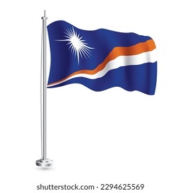 Bandera de las Islas Marshall. Bandera de ola realista aislada del país de las Islas Marshall en el flanco. Ilustración vectorial.