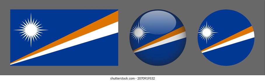 Marshall Islands flag set collection, button rounded, flat rounded.