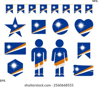 Marshall Islands flag set. Isolated Marshall Islands flag on white background