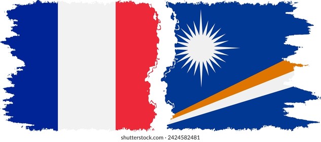 Marshall Islands and France grunge flags connection, vector