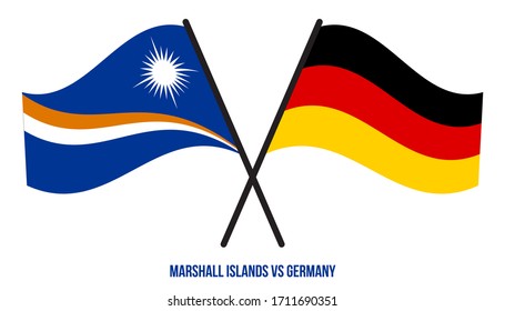Marshall Islands and Germany Flags Crossed & Waving Flat Style. Official Proportion. Correct Colors.
