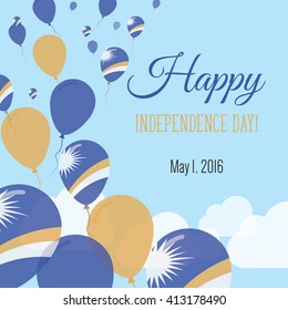 Marshall Islands Independence Day Greeting Card. Flying Flat Balloons In National Colors of Marshall Islands. Happy Independence Day Vector Illustration. Marshallese Flag Balloons.
