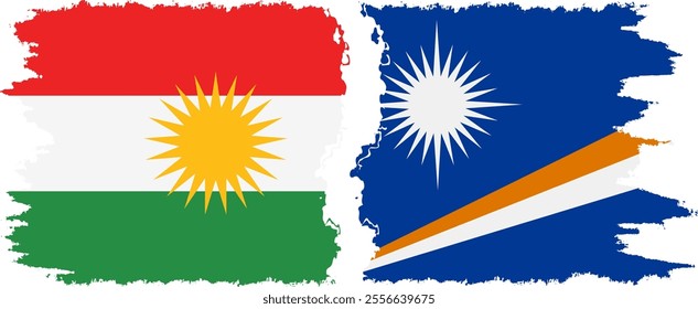 Marshall Islands and  Kurdistan grunge flags connection, vector