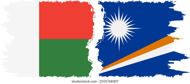 Marshall Islands and Madagascar grunge flags connection, vector