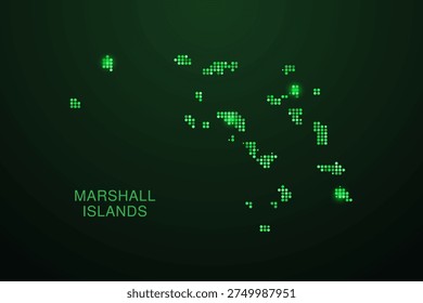Marshall Islands Map - Digital dotted map with glowing green points on dark background, modern technology style, abstract data network design, clean minimal geometric vector illustration.