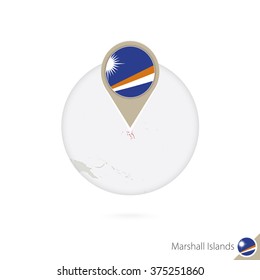 Marshall Islands map and flag in circle. Map of Marshall Islands, Marshall Islands flag pin. Map of Marshall Islands in the style of the globe. Vector Illustration.