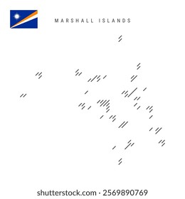 Marshall Islands map from pattern of black slanted parallel lines. Marshallese map with gray diagonal lines. Silhouette of a country made of oblique hatching. Vector illustration isolated on white.