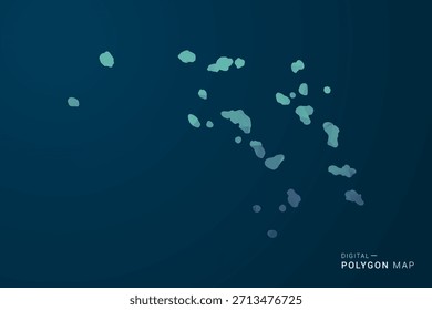 Mapa das Ilhas Marshall - Ilustração de vetor estilo polígono com Gradiente azul-escuro, baixo design geométrico poly, digital e tecnologia inspirada, Silhueta limpa no fundo escuro.