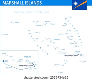 Marshall Islands Map Vector Blue Spot - Customizable layered political map of Marshall Islands with administrative divisions for website, education, reports, news, politics, print, poster