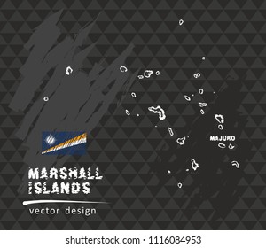 Marshall Islands map, vector pen drawing on black background