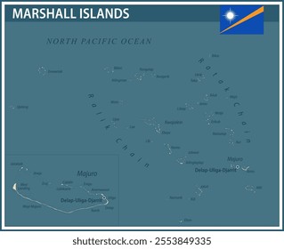 Marshall Islands Map Vector Vintage Dark Blue Beige - Customizable layered political map of Marshall Islands with administrative divisions for website, education, reports, news, politics, print, poste