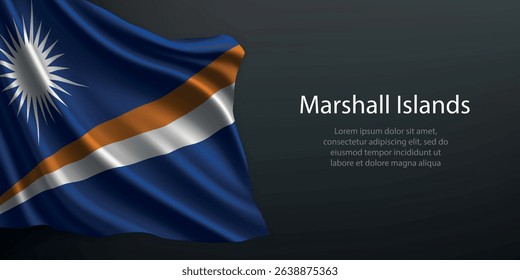 Marshall Islands national flag with ripples and shadows on a gradient black backdrop