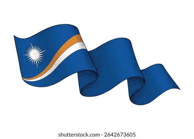 Marshall Islands national flag waving ribbon shape with engraved vintage texture