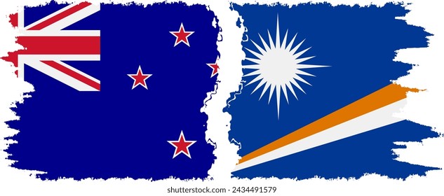 Marshall Islands and New Zealand grunge flags connection, vector