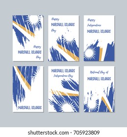 Marshall Islands Patriotic Cards for National Day. Expressive Brush Stroke in Flag Colors on white card background. Vector Greeting Card.