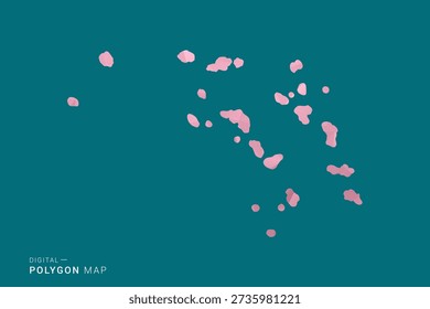 Marshall Islands polygon map vector illustration in low poly geometric style, soft pastel colors with pink and teal green tones, clean silhouette on solid background, ideal for infographic.
