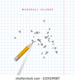 Marshall Islands sketch scribble vector map drawn on checkered school notebook paper background