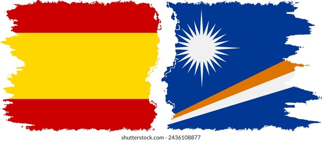 Marshall Islands and Spain grunge flags connection, vector
