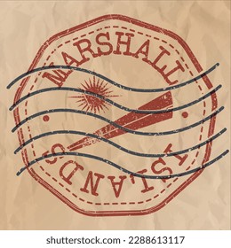 Marshall Islands Stamp Travel Passport. Design Retro Symbol Country. Old Vintage Postmark.