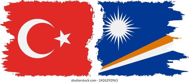 Marshall Islands and Turkey grunge flags connection, vector