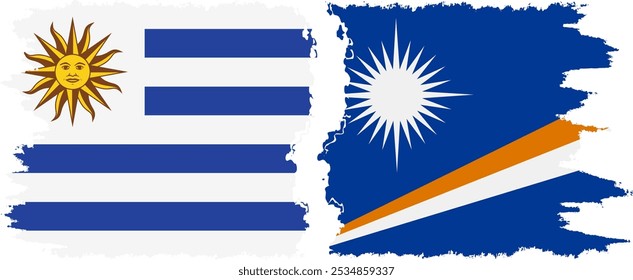 Conexión de banderas grunge de las Islas Marshall y Uruguay, Vector