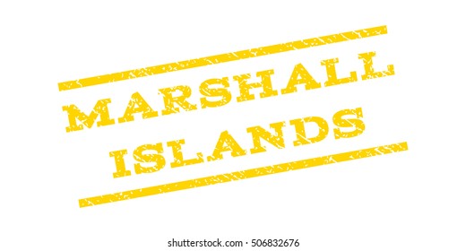 Marshall Islands watermark stamp. Text tag between parallel lines with grunge design style. Rubber seal stamp with dirty texture. Vector yellow color ink imprint on a white background.
