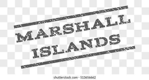 Marshall Islands watermark stamp. Text tag between parallel lines with grunge design style. Rubber seal stamp with scratched texture. Vector grey color ink imprint on a chess transparent background.