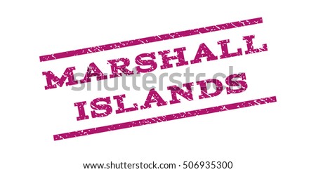 Marshall Islands watermark stamp. Text tag between parallel lines with grunge design style. Rubber seal stamp with dust texture. Vector purple color ink imprint on a white background.