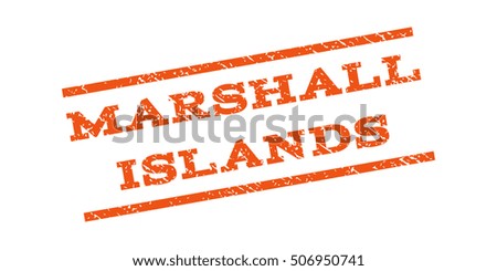 Marshall Islands watermark stamp. Text caption between parallel lines with grunge design style. Rubber seal stamp with dirty texture. Vector orange color ink imprint on a white background.