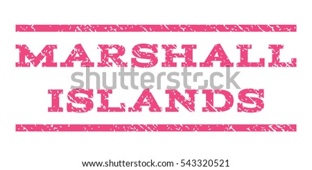 Marshall Islands watermark stamp. Text caption between horizontal parallel lines with grunge design style. Rubber seal stamp with dust texture. Vector pink color ink imprint on a white background.
