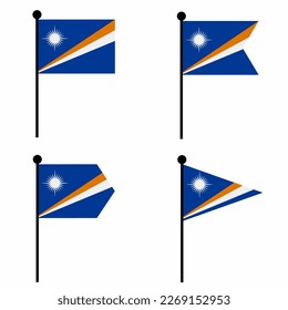 Marshall Islands waving flag icon set in 4 shape versions. Collection of flagpole sign for identity, emblem, and infographic. 