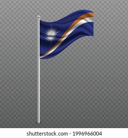 Islas Marshall ondeando la bandera en el asta de metal. Ilustración vectorial.