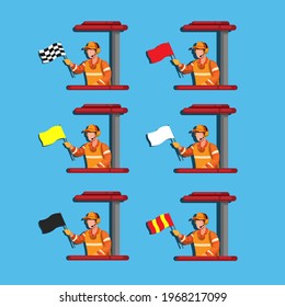 Marshall wave flag, racing sport instruction symbol set in cartoon illustration vector