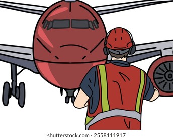 MARSHALLER AN AIRCRAFT DIRECTION INSTRUCTOR AT WORK. COOL AND UNIQUE ILLUSTRATIONS SUITABLE FOR YOUR NEEDS. VECTOR FILES