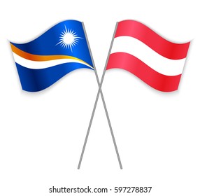 Marshallese and Austrian crossed flags. Marshall Islands combined with Austria isolated on white. Language learning, international business or travel concept.