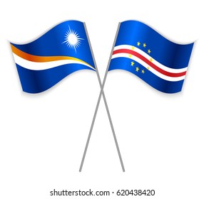 Marshallese and Cabo Verdean crossed flags. Marshall Islands combined with Cabo Verde isolated on white. Language learning, international business or travel concept.