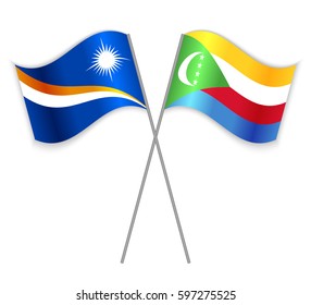 Marshallese and Comoran crossed flags. Marshall Islands combined with Comoros isolated on white. Language learning, international business or travel concept.
