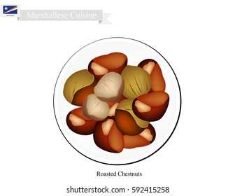 Marshallese Cuisine, Illustration of Traditional Roasting Chestnuts. A Popular Dish of Marshall Islands.